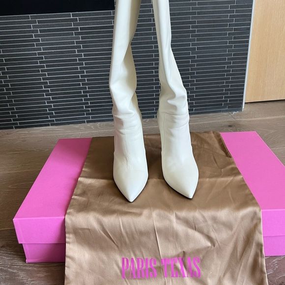 PARIS TEXAS WHITE EMBOSSED LIZARD HEEL 105MM STILETTO BOOT - Picture 4 of 6